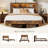 Farmhouse King Size Bed Frame with Storage Headboard, Wooden Platform Bed Frame with Charging Station & LED Light，Noise Free,No Box Spring Needed and Easy Assembly-1248449093-1254124596