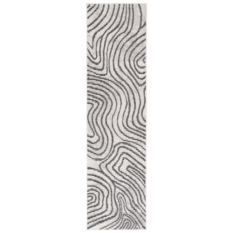 Madee Temple Bcf/Jute/Latex/Overlock Abstract Rug in Beige/Black, Runner 2'2" x 8'