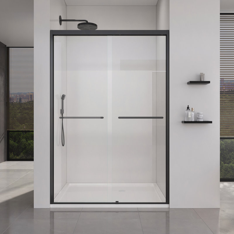 44-48*72" Frame Double Sliding Soft-Close Shower Doors, Bathroom Sliding Shower Door, (6Mm) Thick SGCC Tempered Glass Door For Bathroom Door