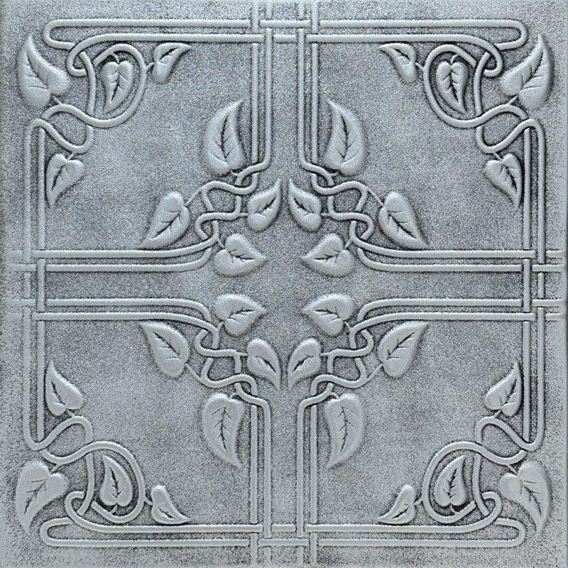 Tuile de plafond en polystyrène collé 1,6 pi x 1,6 pi Ivy Leaves, Argent antique