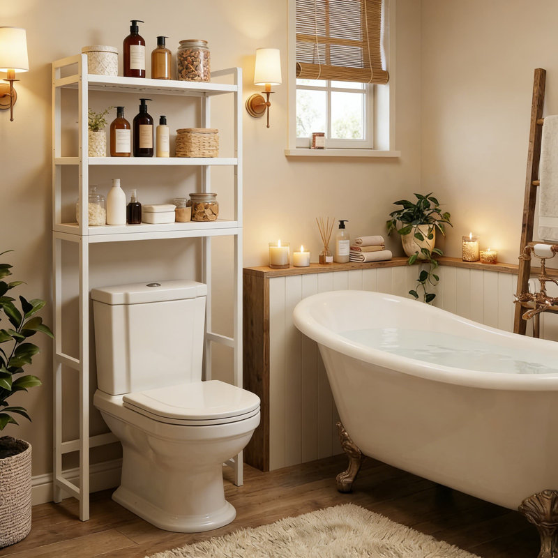 Armoire de rangement au-dessus de la toilette à 3 niveaux avec tablettes réglables, organisateur de salle de bain en bambou autoportant pour un rangement vertical peu encombrant dans la salle de bain ou la salle de lavage