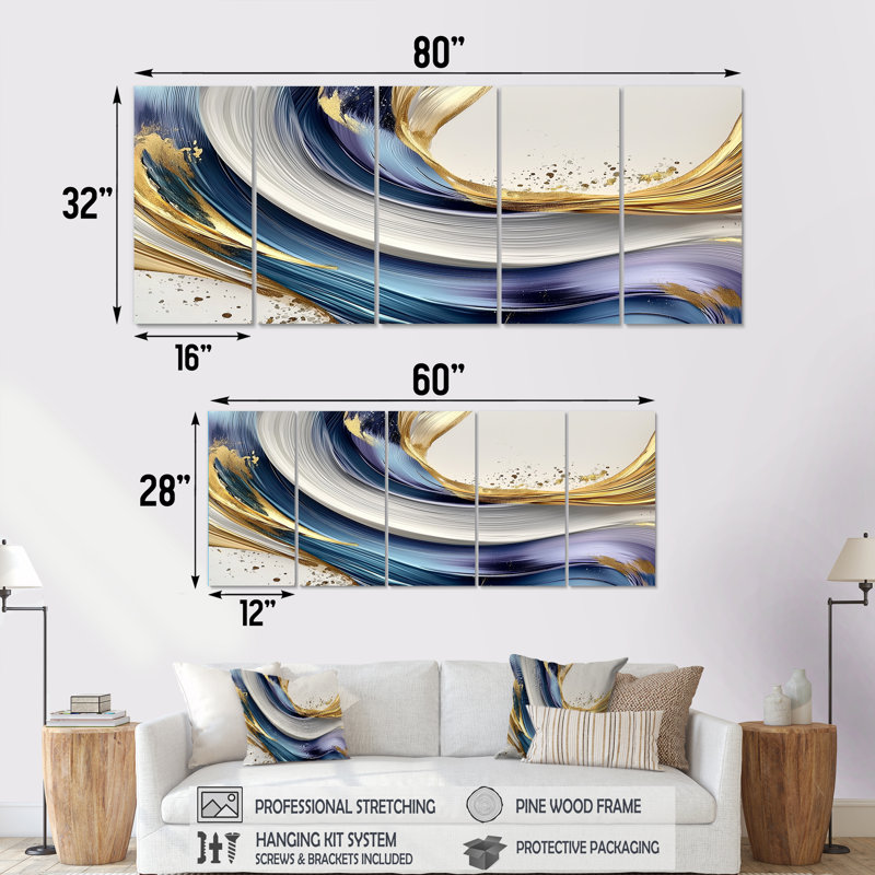 Golden Silence of Minimal arble Waterfall III - Silence Art - ensemble de décorations murales modernes, H 28 po x l 60 po, 5