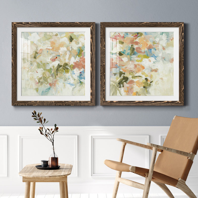 Floral Blush I - ensemble de 2 reproductions d'art sur papier, H 35,5 po x l 71 po x P 1,5 po, Cadre noyer