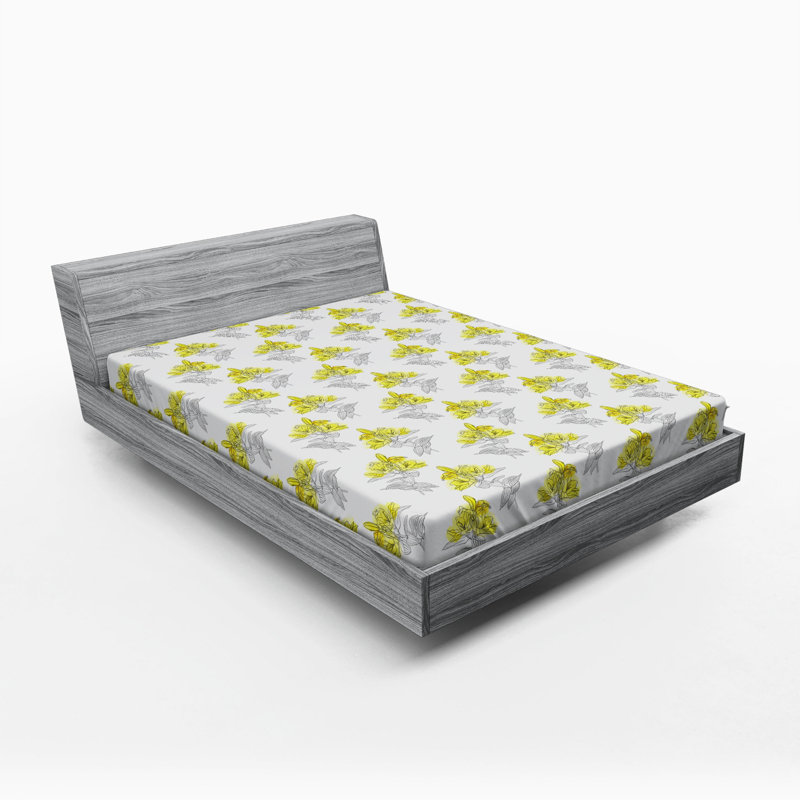Microfiber Fitted Sheet, Queen Fitted Sheet, Gray/Yellow Floral