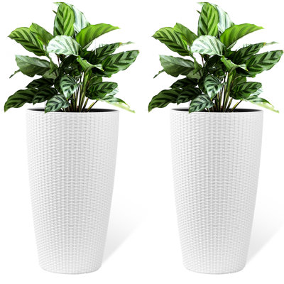 Of 2 22 Inch Faux Planters With Automatic Watering And Water Level Monitor, Suitable For Decorating Indoor Outdoor Spaces Growing Plants White Planter Monitor Watering, Like Garden Patio