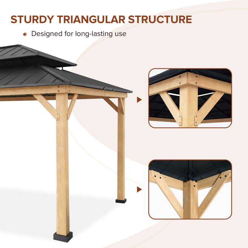 13x15 Cedar and Black Steel Double Roof Gazebo