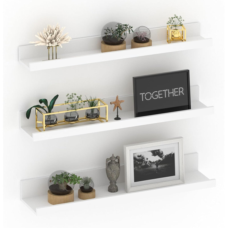 Floating Shelves Wall Mounted Set Of 3, Woodgrain Picture Ledge Shelf For Storage In Bedroom, Bathroom, Kitchen, Living Room, Office