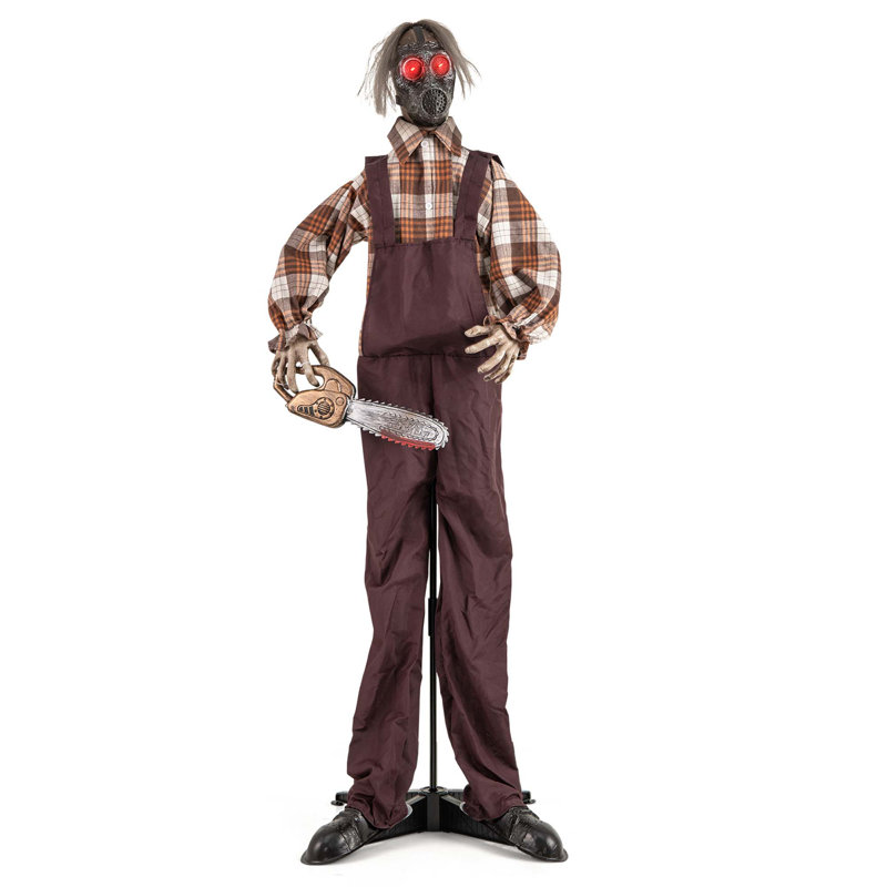 Halloween Animatronic Shaking Haunted Man W/ Chainsaws Life Size Scary Bio-human W/ Sound Activated Design & Control Button 