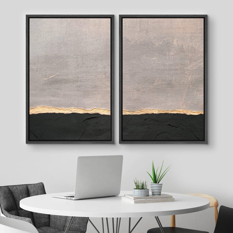 Ensemble de 2 peintures encadrées sur toile, Noir, H 24 po x l 32 po x P 1,5 po