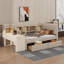 Lit de jour simple rembourré en tissu avec tiroirs, étagères, armoires rabattables et table d'appoint-454676539
