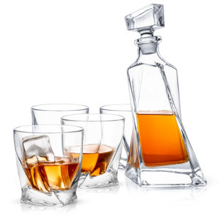 Highland Solid Oak Brandy Tray Set (Square Spirit Decanter & 2 Brandy  Glasses) (Gift Boxed)