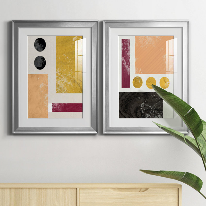 Essie Abstract I - Ensemble de 2 reproductions d'art, H 18,5 po x l 49 po x P 1,5 po, Papier avec cadre argenté, Blanc