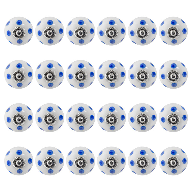 Nicola Spring - Round Ceramic Cabinet Knobs, White/Blue