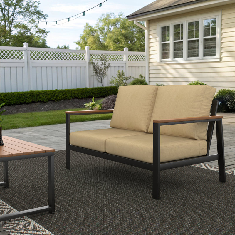 Causeuse d'extérieur 55 po avec coussins Sunbrella® Townsend, Toile bleu marine Sunbrella®, Brown