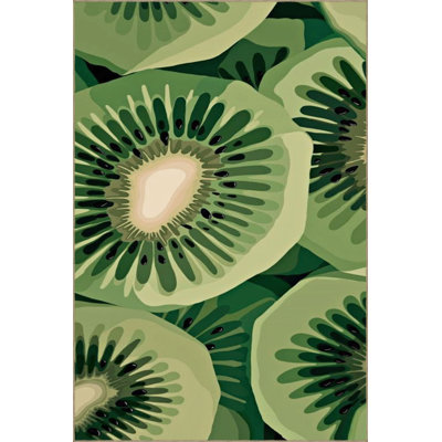 Kiwi Fruit Patterned Woven Base Rug Machine Washable