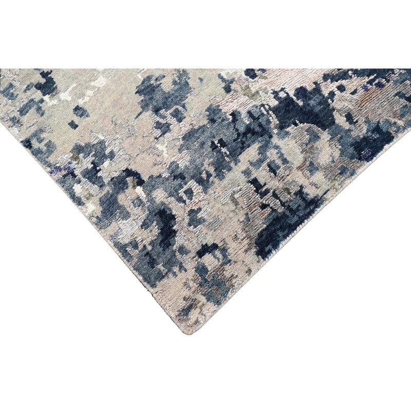 Abstract Area Rug in Blue/Ivory, Rectangle 10' x 14'