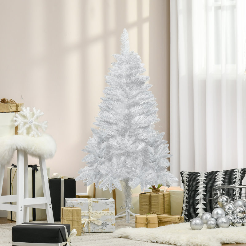 Arbre de Noël artificiel Holiday Aisle® avec branches réalistes en pin, ouverture automatique, pour la décoration intérieure, blanc