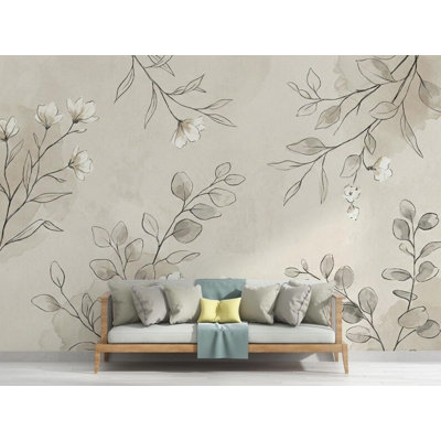 Neutral Beige Botanical Leaves Minimal Wallpaper