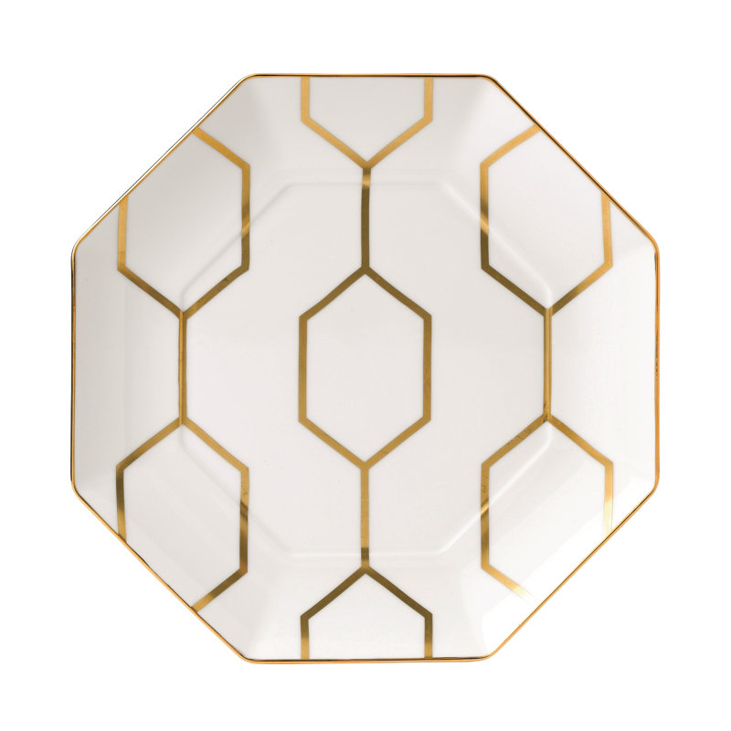 Gio Gold Bone China Abstract Modern Decorative Plate, White