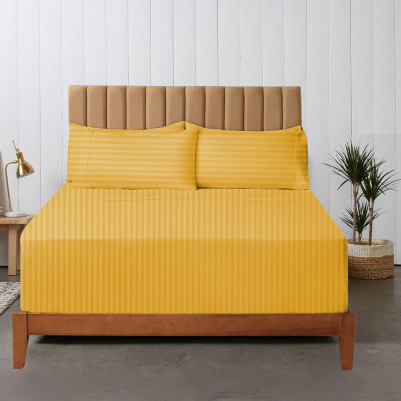200 Thread Count Striped Microfiber Fitted Sheet, Kingsize (5'), Ochre