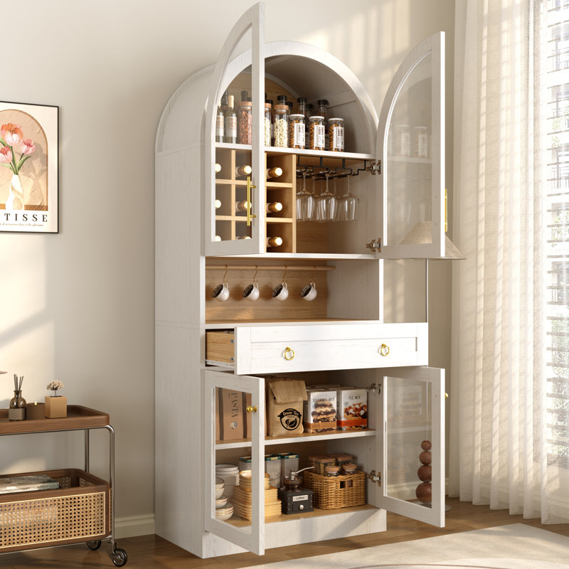 Bar Mid-Century avec tablette réglable Kate, Blanc