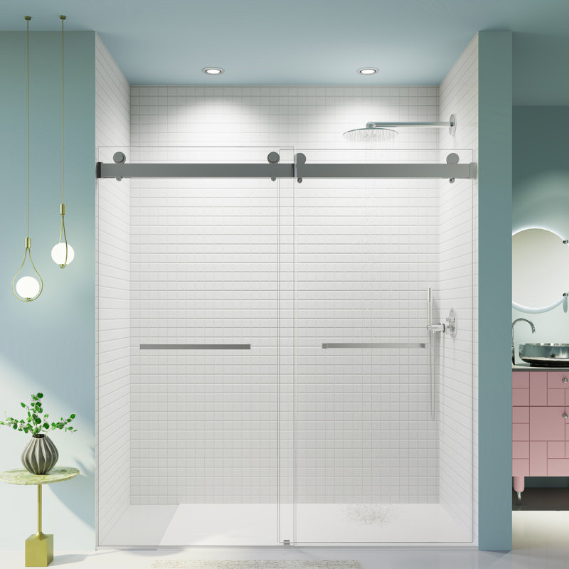 68-72 po. * 76 po. Porte de douche coulissante double sans cadre à fermeture en douceur, 3/8 po.