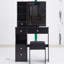Petit meuble-lavabo de 29,2 po avec tabouret de bureau et tabouret rembourré, très grand miroir coulissant à droite, rangement multi-couches à grande capacité, commode pratique et pratique, convient aux petits espaces-672115059