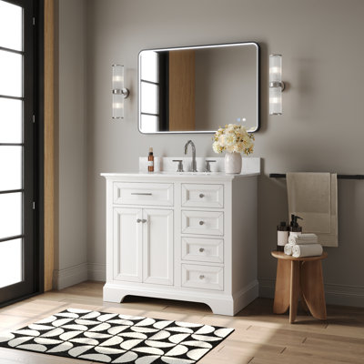 Heritage 36'' Fully Assembled Single Bathroom Vanity with Backsplash, 3 Colors Available White/ Navy Blue/ Gray