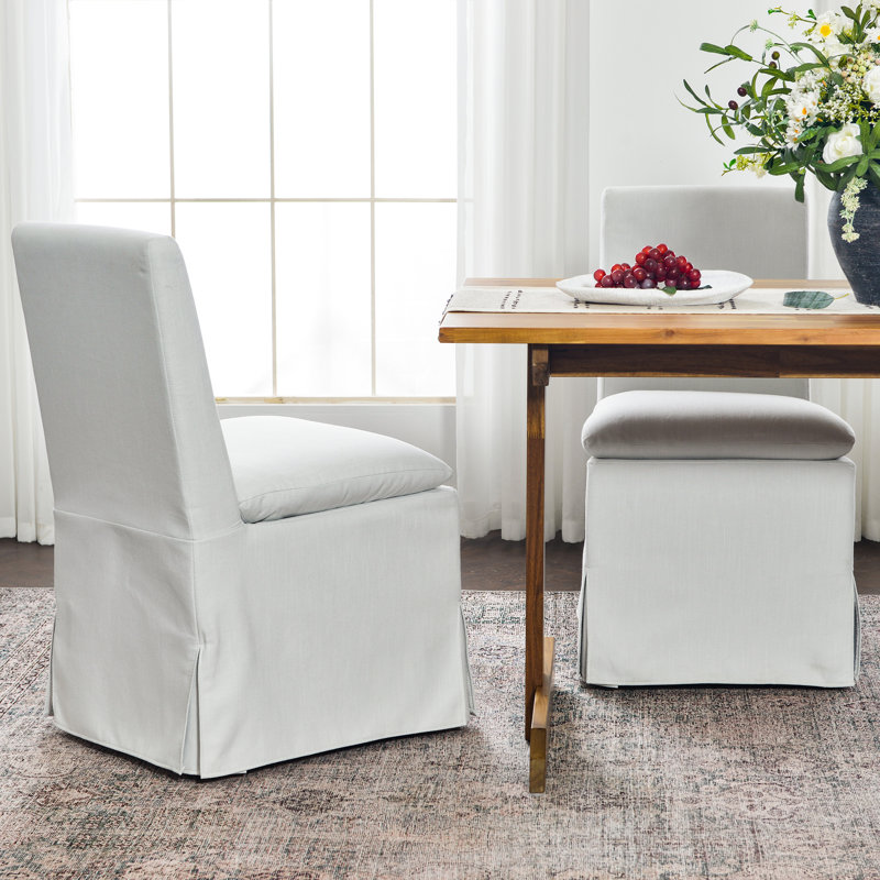 20" Wide Performance Fabric Slipcover Upholstered Dining Side Chair With Casters (Set of 2), Ivory