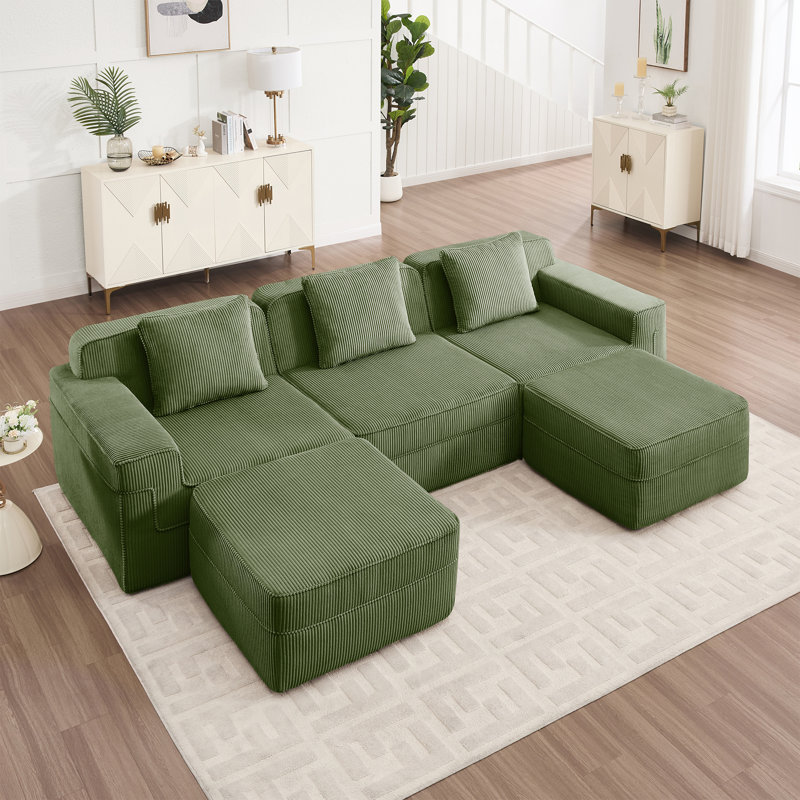 Canapé modulaire modulaire à 3 places en forme de U, H 33,8 po x l 117,3 po x P 71,6 po, 3, Vert