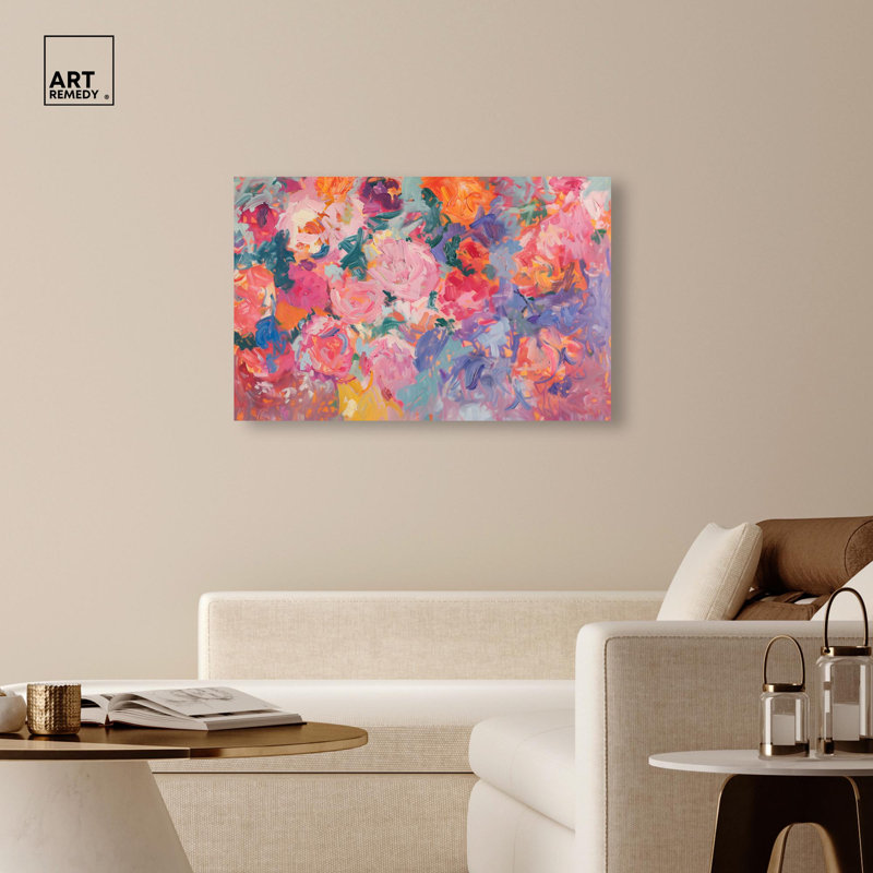 Art mural floral kaléidoscope de couleurs sur toile par Art Remedy, H 30 po x l 45 po, Toile tendue