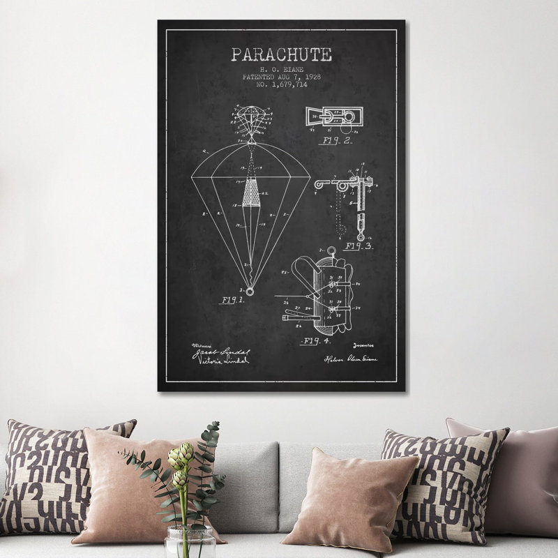 Parachute 6 Charcoal Patent Blueprint by Aged Pixel - Gallery-Wrapped Canvas Giclée on Canvas, Wrapped Canvas