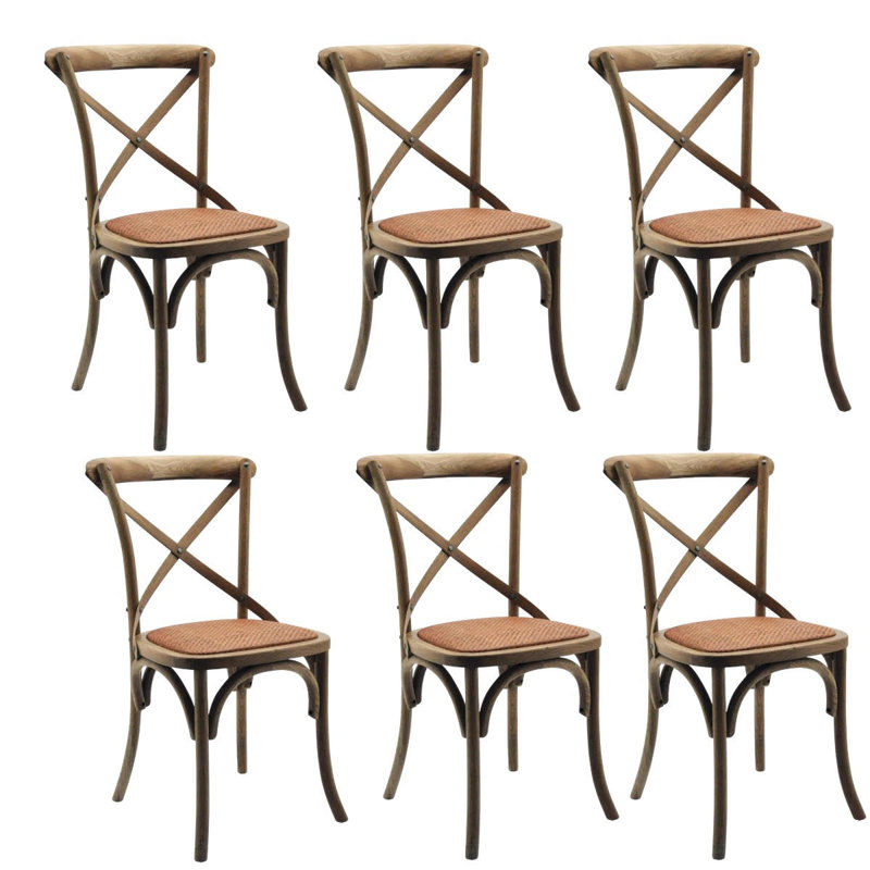 Arnulfo Cross Back Dining Chair, Hand-Finished Distressed Design, Stylish and Comfortable Seating for Any Room, 6, Natural