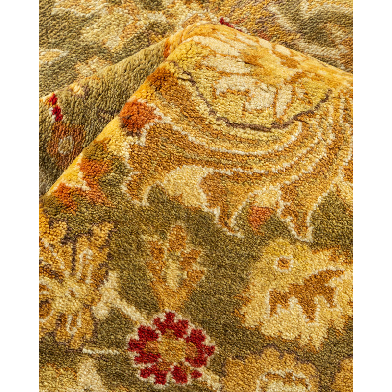 Tapis unique vert / brun noué à la main de conception unique 9 pi 2 po x 12 pi 4 po Keenan