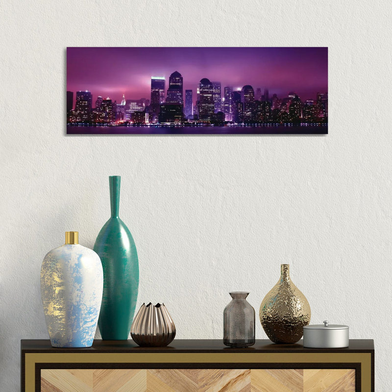 New York Skyline Cityscape (Night View) - Wrapped Canvas Panoramic Print, 30.48 cm H x 91.44 cm W x 1.91 cm D