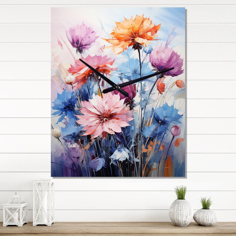 Cornflowers Représentation multicolore acrylique II - Horloges murales florales, Médium