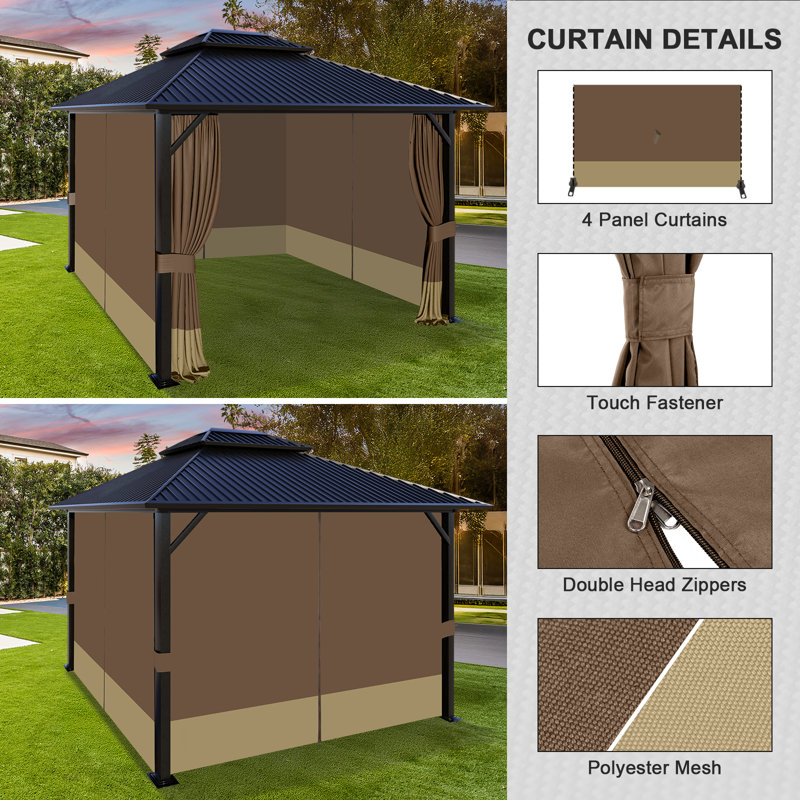 Aoodor Replacement 4-Panel Gazebo Sidewall Curtains, Coffee/Khaki, 82.7" H x 144" W x 192" D