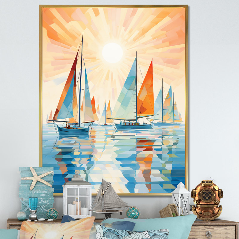 Minimalisme voilier Rhythms X - nautique et plage, reproduction d'art sur toile, H 44 po x l 34 po x P 1,5 po