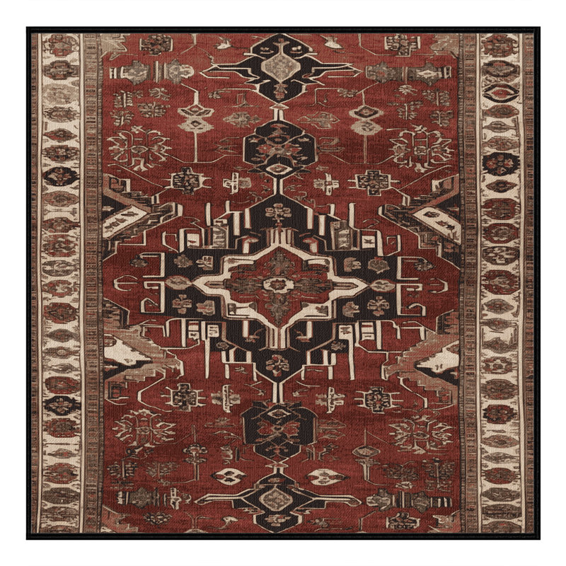 Tapis persan noir lavable à la machine, Carré 4 pi