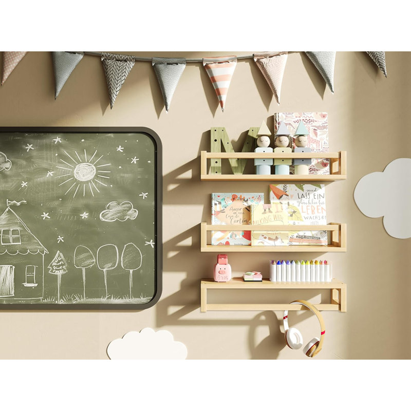 Upgraded Thick Floating Shelves - Multi-Use Wall-Mounted Bookshelves For Kids And Nursery, Ideal For Books, Toys, Spice Rack, Decor - Naturalwood