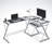 L-Shaped Tempered Glass Top Computer Desk with Pull Out Keyboard Panel