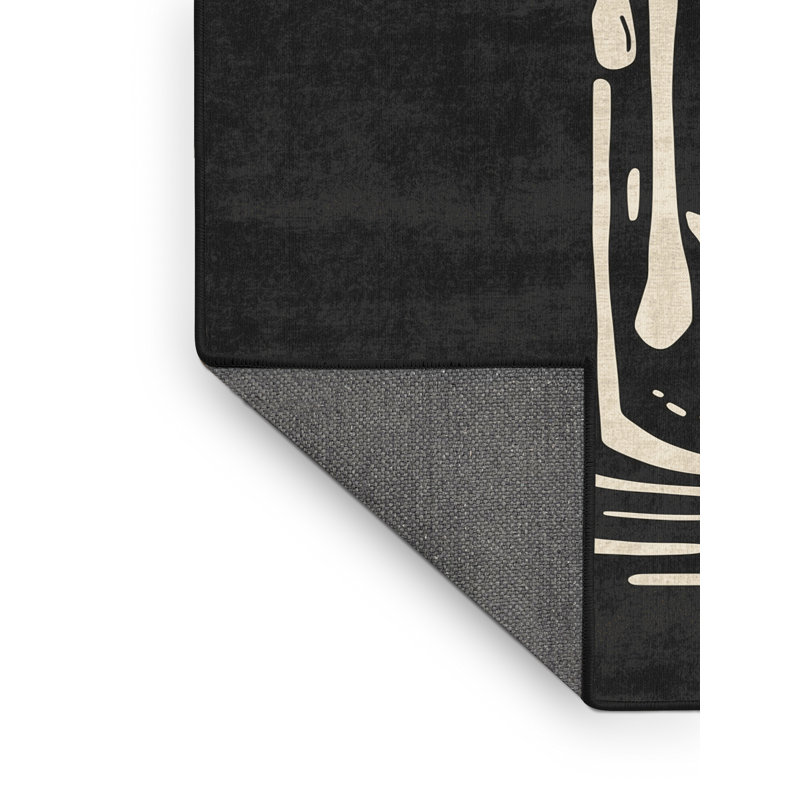 Tapis moelleux et moelleux à motif abstrait moderne et contemporain d'Halloween en gris - reliure noire, 2 x 3