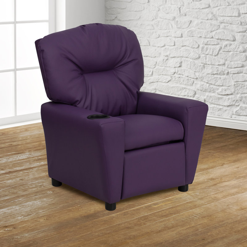 Contemporary Kids Recliner with Cup Holder, Vinyl - Purple