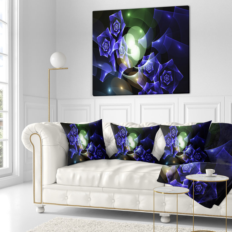 Bouquet de belles roses - Coussin imprimé abstrait, 18 po x 18 po, Bleu, Coussin décoratif