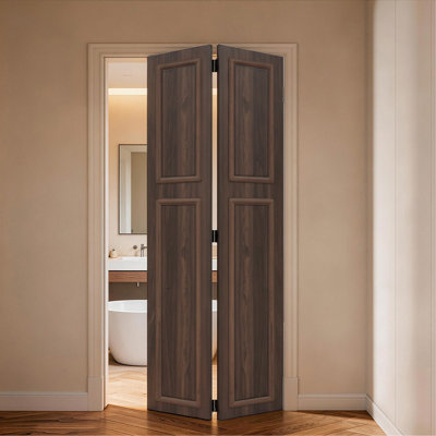38 Series 26 po x 78 po Porte pliante en panneau de fibres à densité moyenne à 2 panneaux de 3/4 couleur noyer avec quincaillerie 3/4 po