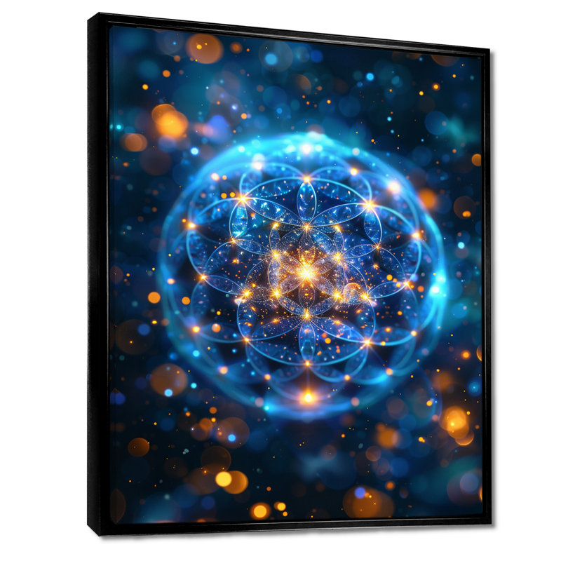 Art mural cosmique géométrique sacrée, H 20 po x l 12 po x P 1 po, Toile avec cadre flottant noir
