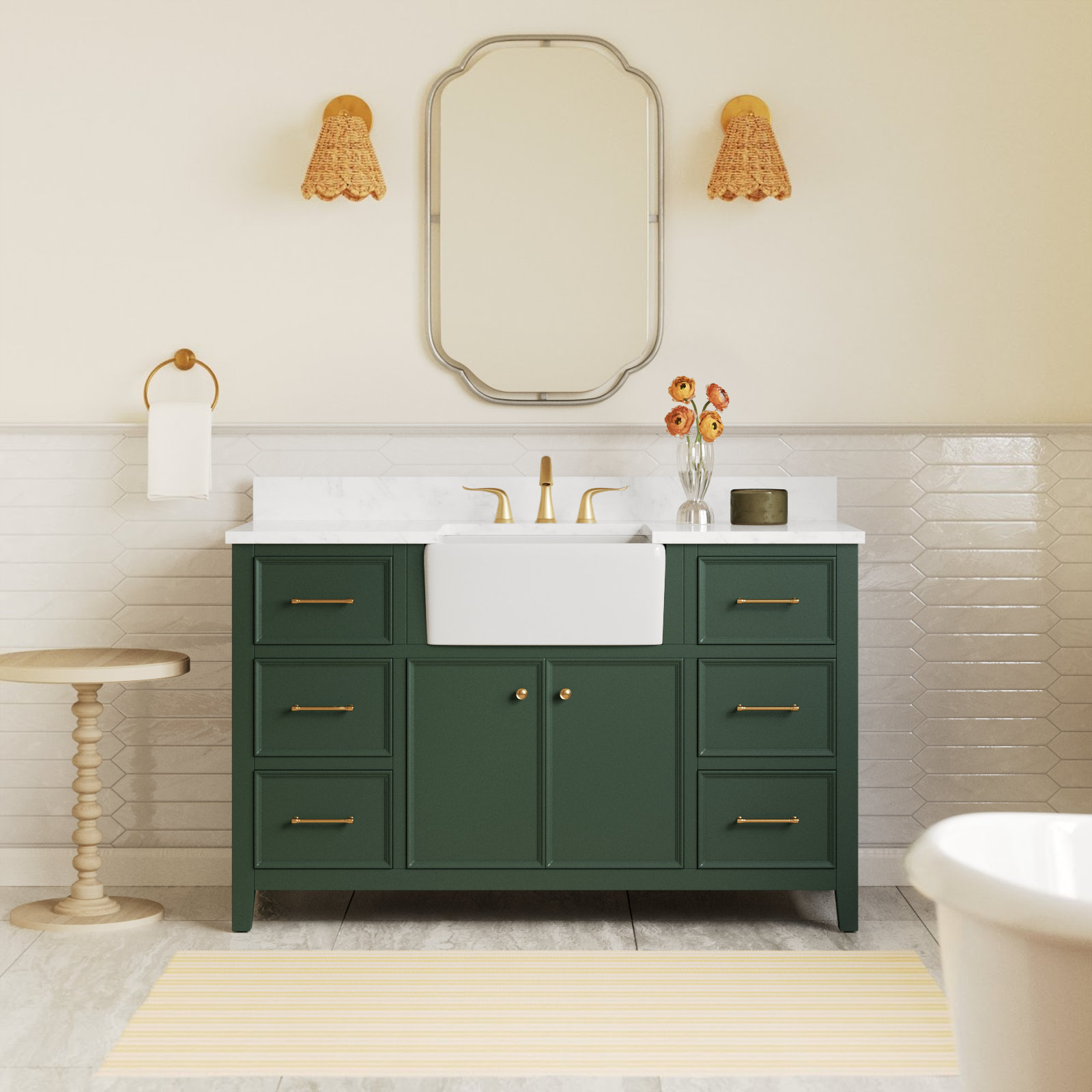 Aisa 54" Single Bathroom Vanity, Evergreen/Brushed Gold