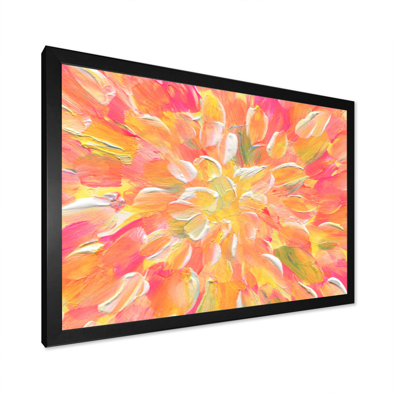 " Orange And Yellow Abstract Blossoming " Painting Print, Black Picture Framed, 8'' H x 12'' W x 1'' D