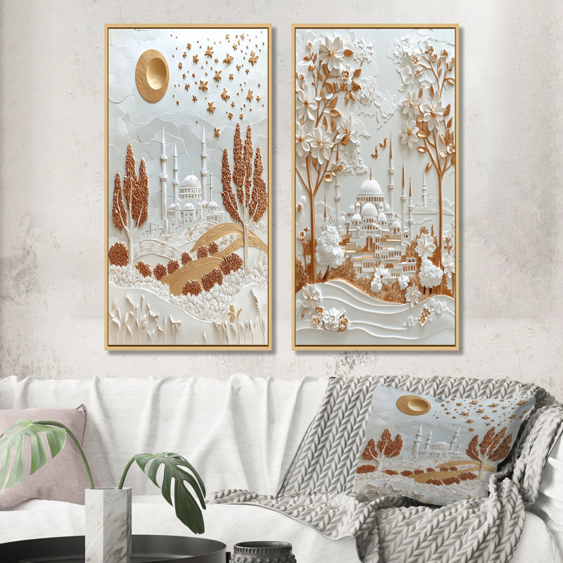 Ensemble de 2 pièces d'art en or doré Turquie I, H 28 po x l 24 po, Impression encadrée, Érable