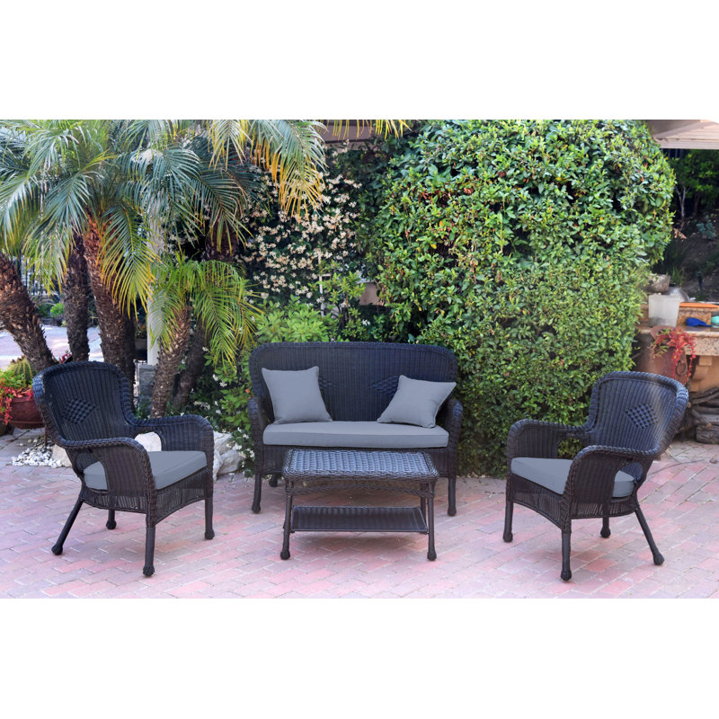 Bellas 4 Piece Sofa Set with Cushions, Steel, Black